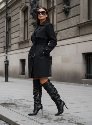 FATIMA - Botas altas negras fruncidas con tacón de aguja