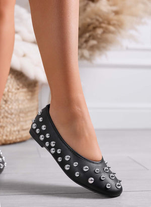 ALLEN - Black ballet flats with silver sphere studs