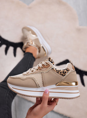 VALDA - Mud sneakers with thick sole and leopard and gold inserts