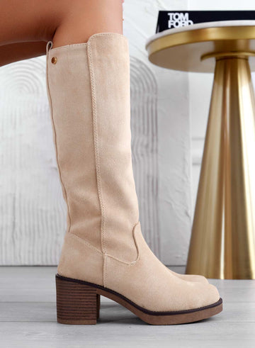 VALERIA - Beige Alexoo boots with comfortable heel
