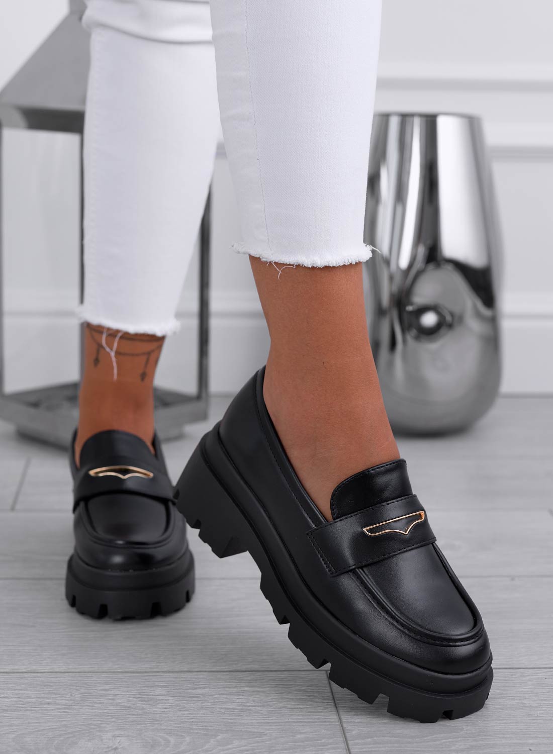 DARCY - Black loafers with platform