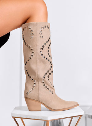 NANCY - Mud Texan boots with studs and medium heel