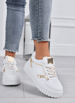 PAMELA - Sneakers bianche platform con dettagli oro
