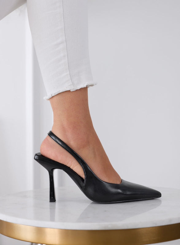 FRANCA - Escarpins Slingback Noirs à Bout Pointu avec Talon