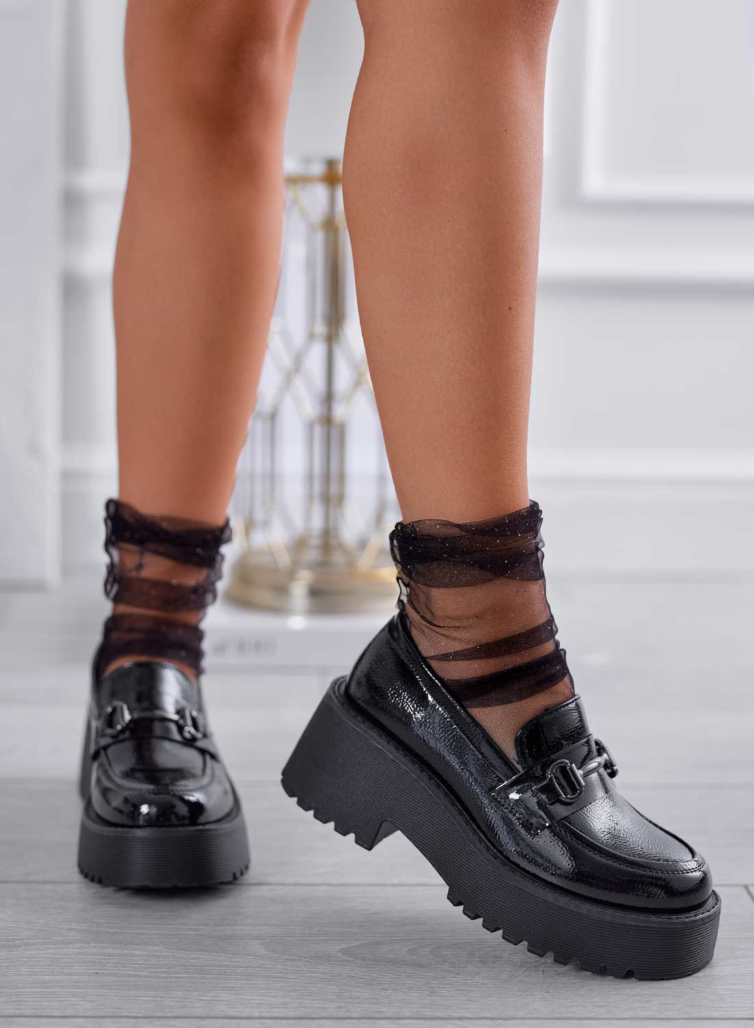 SEBASTIAN - Black loafers in hammered patent leather