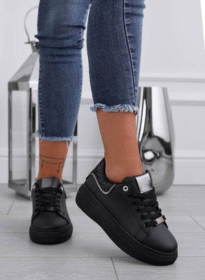 ZORA - Black sneakers with glitter heel