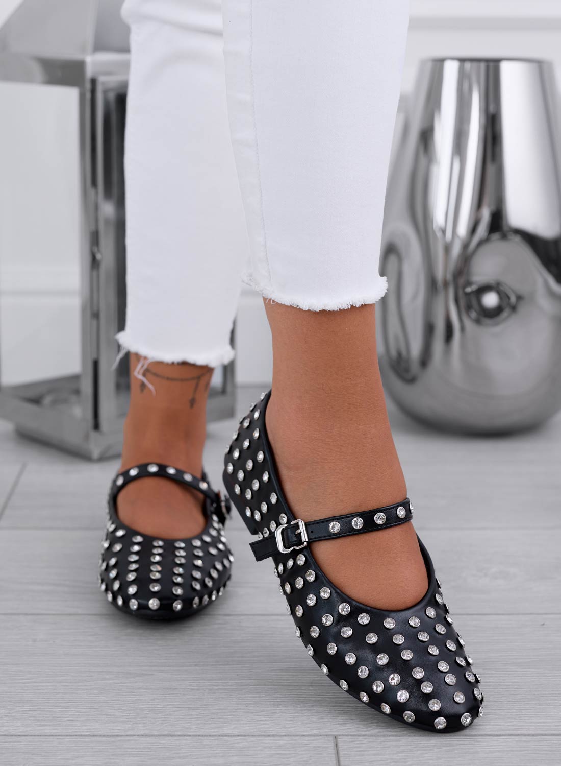 WILSON - Ballerine nere gioiello con strass