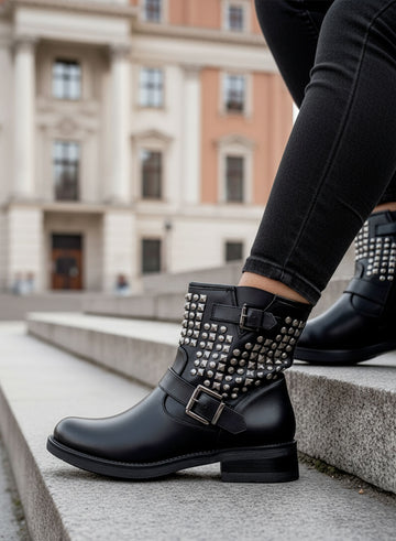 MAXIM - Black biker ankle boots with studs
