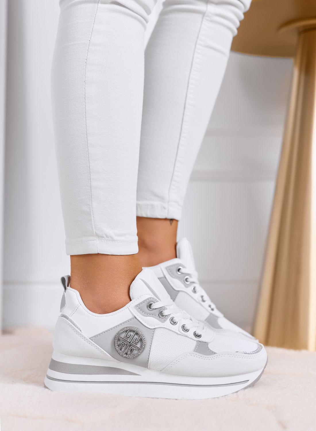 MALIA - White sneakers with side logo and comfortable wedge