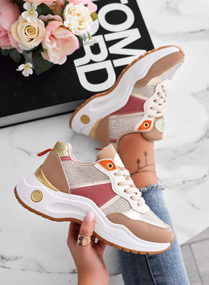 Multicolored sneakers with gold glitter inserts