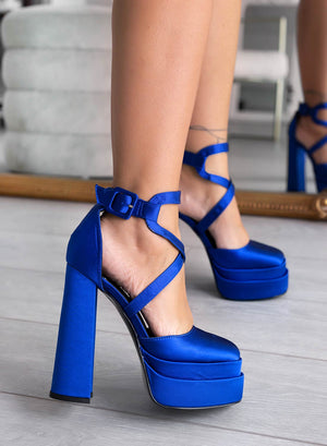 FRANNIE - Alexoo blue pumps with high heel and platform