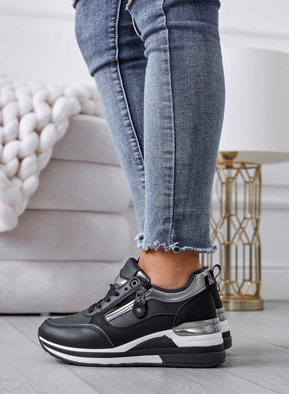 VALENTINA - Sneakers nere con inserti argento