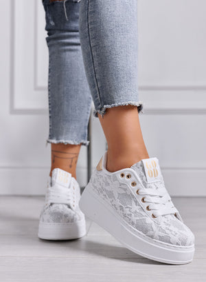 SERENA - Sneakers Donna bianche con Pizzo e Suola Platform