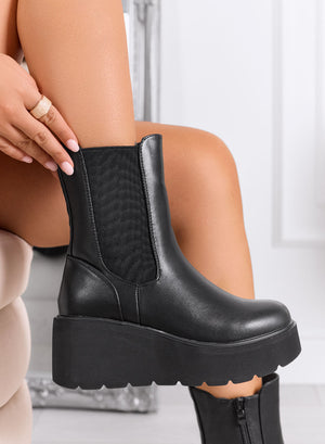 BOMBAY - Black ankle boots with elastic inserts and platform sole