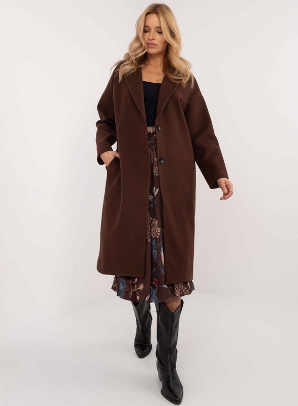 Cappotto lungo elegante marrone con bottoni