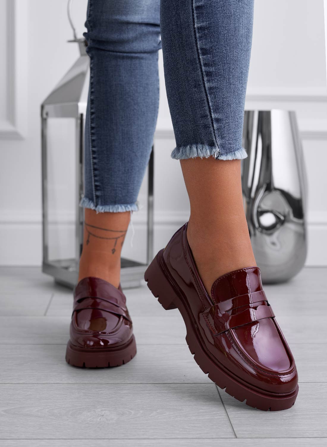 Burgundy patent leather loafers