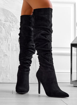 SELENA - Black Alexoo boots with ruched design and high stiletto heel