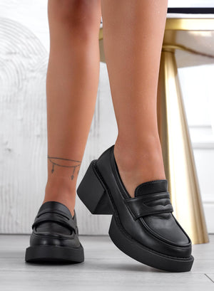 LINDY - Black French loafers with square heel
