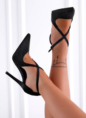 BILLY - Black rhinestone pumps with high stiletto heel