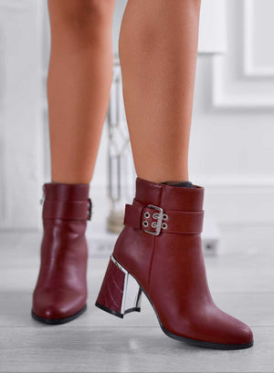 KISHA - Bordeaux ankle boots with buckle and quilted heel
