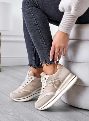 Beige sneakers with glitter inserts