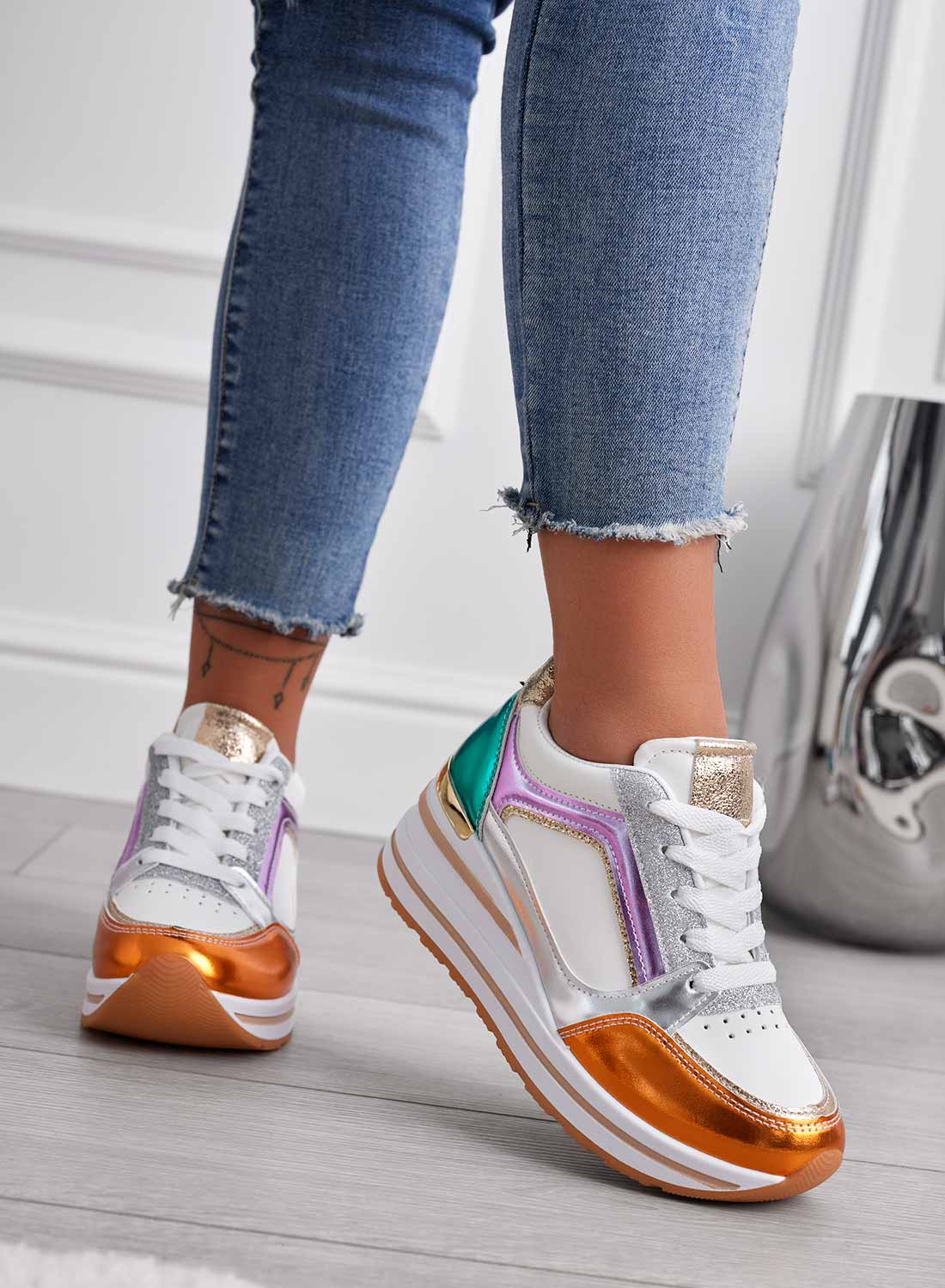 SALEM - Baskets multicolores avec empiècements pailletés