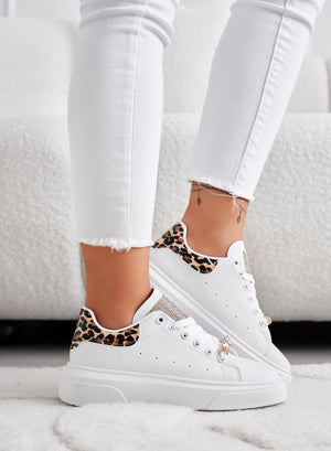 ANDREINA - White sneakers with jewel appliqué and leopard-print back