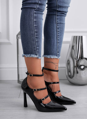 ROBERTA - Black patent leather pumps with buckles