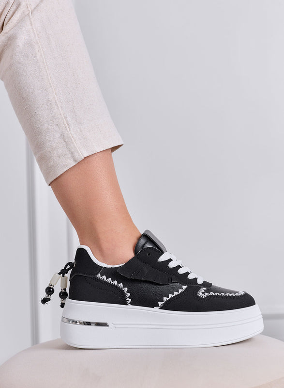 VERONICA - Baskets noires à plateforme avec surpiqûres blanches contrastantes