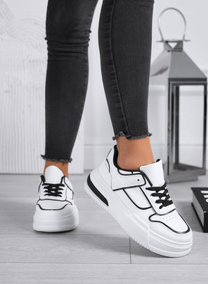 ROBBIE - White sneakers with black laces and edges