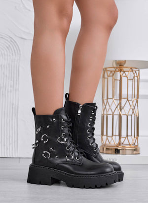 TAMARA - Black biker ankle boots with silver embellishments