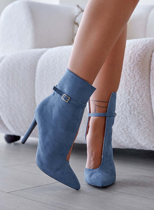 ADELAIDE - Blue ankle boots with side opening and high stiletto heel