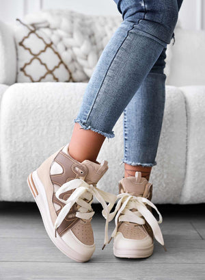 FAUNA - Beige sneakers with internal wedge and fabric laces