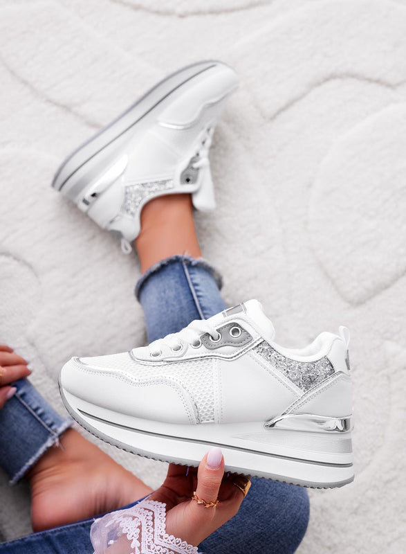 VALDA - Sneakers bianche con inserti glitter argento