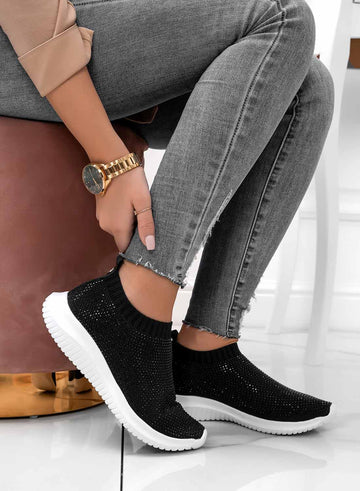 PARIS - Black sneakers in stretch fabric and rhinestones