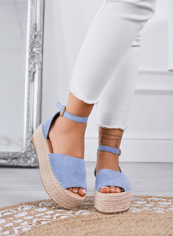 LICIA - Espadrillas azzurre platform con cinturino alla caviglia
