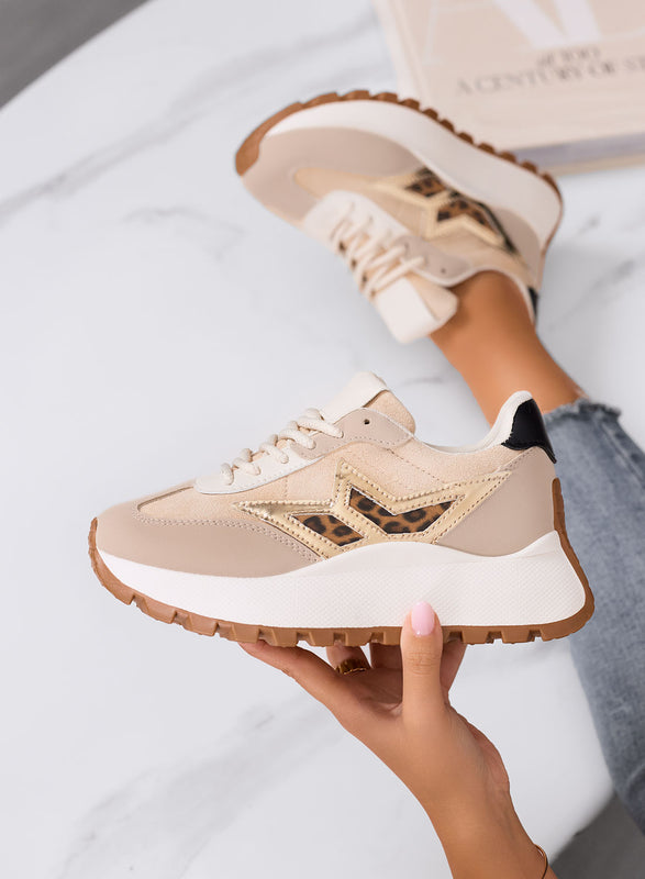 CLARISSA - Sneakers beige con dettaglio maculato e suola spessa