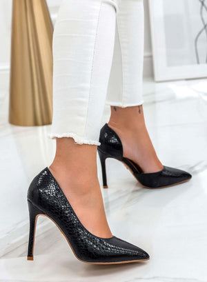 AURORA - Black Alexoo pumps with python effect and side opening