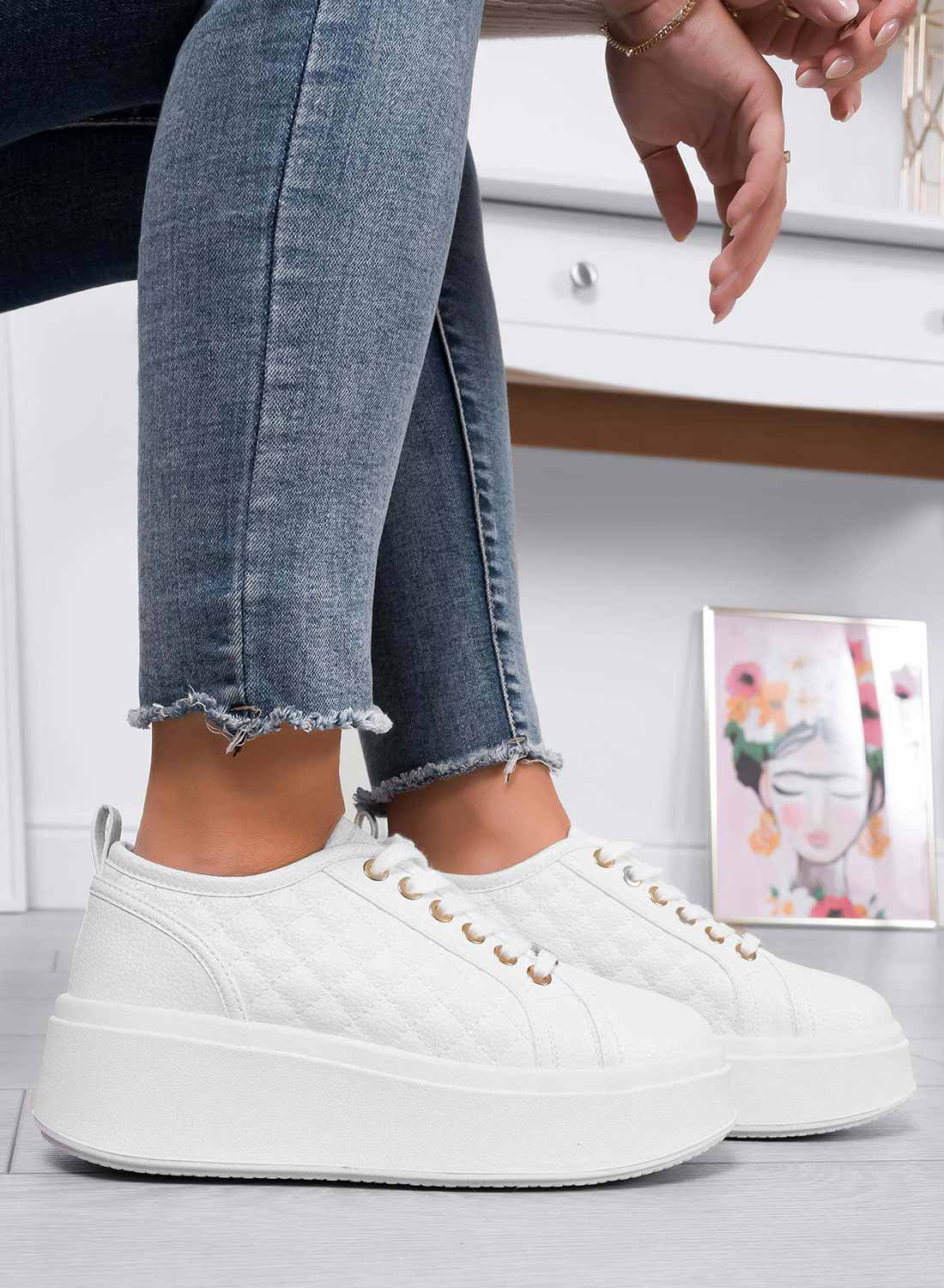 DALILA - Baskets plateforme blanches Alexoo en simili cuir grainé