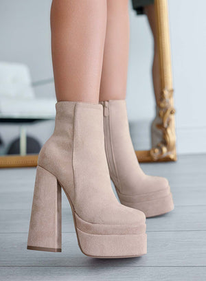 AVRIL - Beige ankle boots by Alexoo with high heel