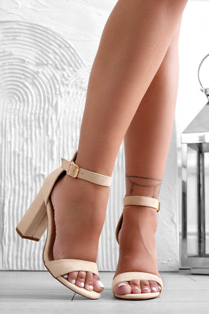 TABITHA - Beige Alexoo sandals with strap and comfortable heel