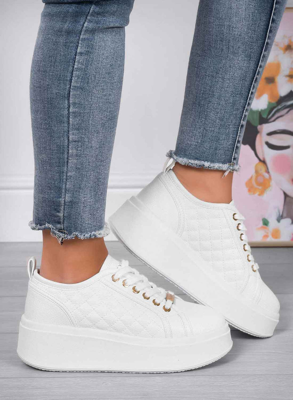 DALILA - Baskets plateforme blanches Alexoo en simili cuir grainé