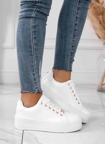 CARRY - White Sneakers with Gold Details