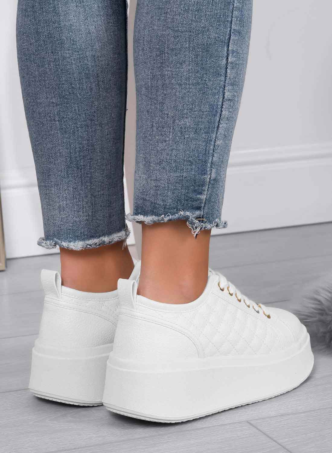 DALILA - Baskets plateforme blanches Alexoo en simili cuir grainé