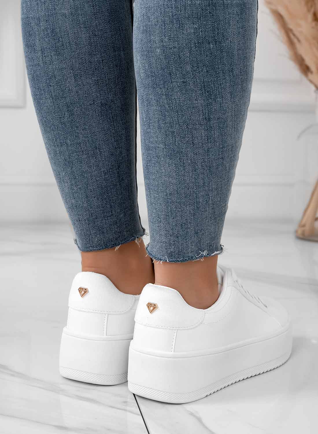 CARRY - White Sneakers with Gold Details