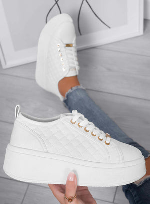 DALILA - White platform sneakers by Alexoo in faux hammered leather