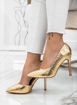 AURORA - Alexoo gold python-effect pumps with side opening