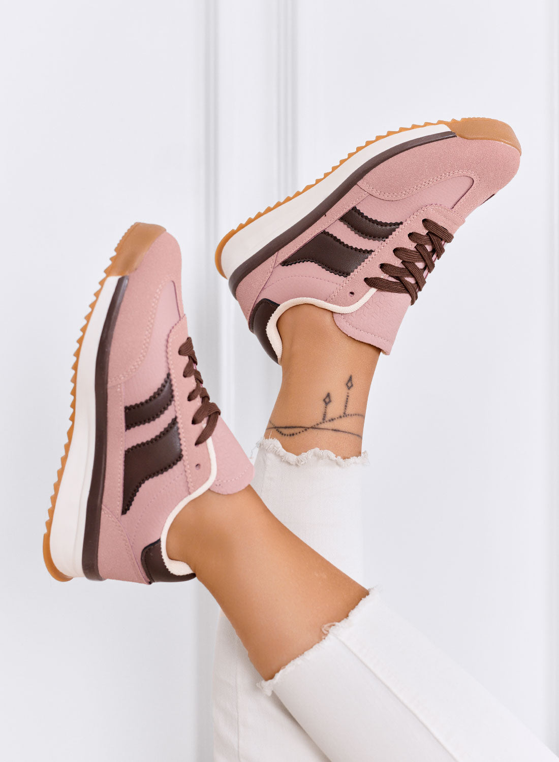 BIELLA - Pink fabric sneakers with brown details and rubber sole
