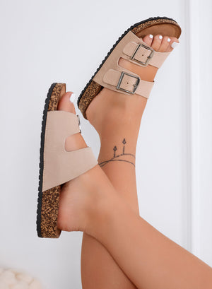 ROXY - Beige suede sandals with buckles