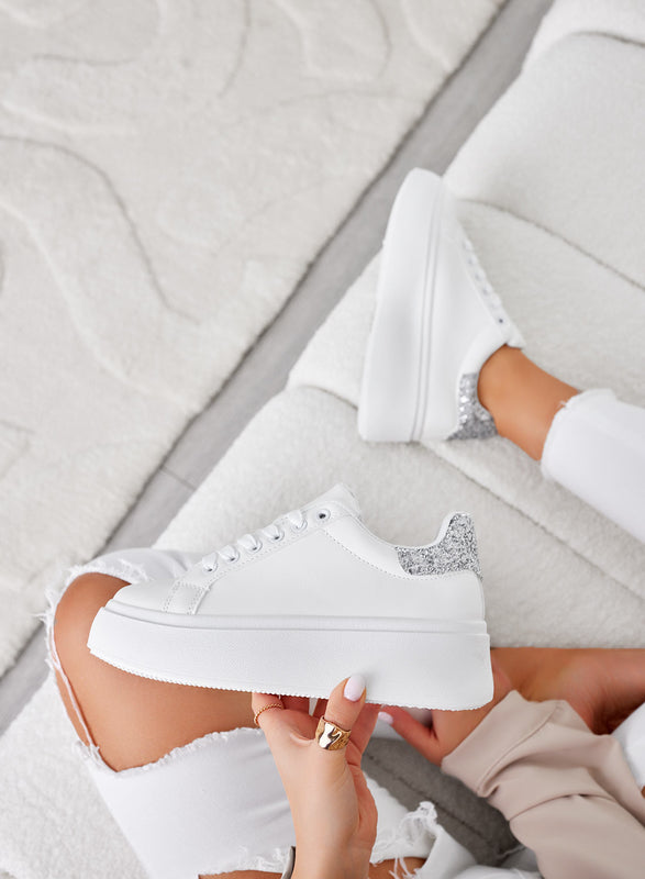 MALVIN - Sneakers bianche con retro glitter argento